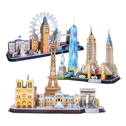3D Puzzle Game DIY Toy Paper Miniature Model City London Paris New York Moscow Famous Building Assemble Game Toys For Kids Gifts ► Photo 1/6