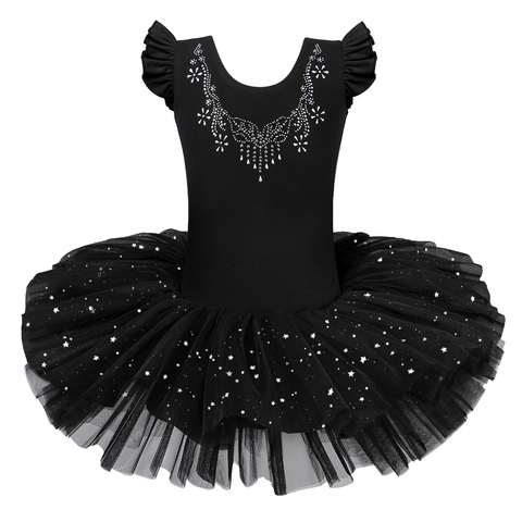 BAOHULU Girls Ballerina Ballet Dress Rhinestone Decro Bow Design Dance Tulle Skirt Girls Short Sleeve Performance Princess Dress ► Photo 1/6