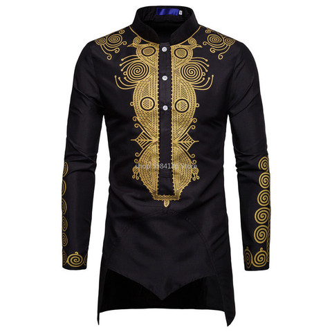 Black Uomo Hommes Kaftan Musulman Kurta Indian Muslim Clothing European Style Muslim Shirt Man Gilding Long Sleeve Novelty Tops ► Photo 1/6