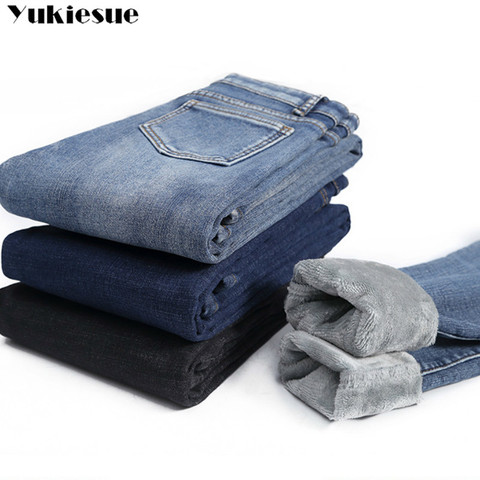 Winter Thick Plus Velvet Women High Waist Skinny Jeans Simple Fleece Warm Slim fit Stretch Ladies Casual Denim Pencil Pants ► Photo 1/6