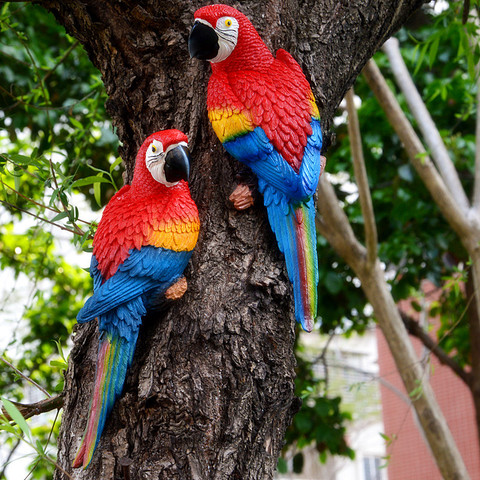 Resin Parrot Statue Wall Mounted DIY Outdoor Garden Tree Decoration Animal Sculpture For Home Office Garden Decor Ornament ► Photo 1/6