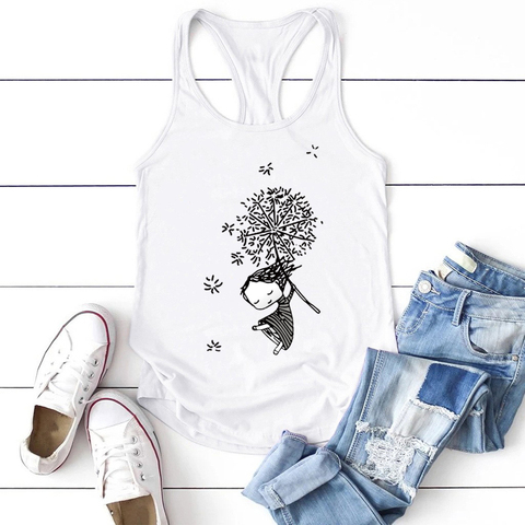 Dandelion Girl  Printed Women Tank Top Casual Summer Women Sleeveless Cute Vest Ladies Loose Tank Tops Women Graphic Ropa Mujer ► Photo 1/6