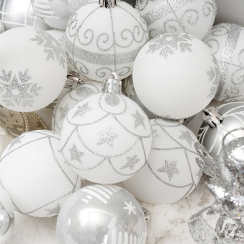 2022 New Christmas Pure White Ball Shape Tree shape Pendant Baubles Plush Foam Ornament 24/30pcs ► Photo 1/6