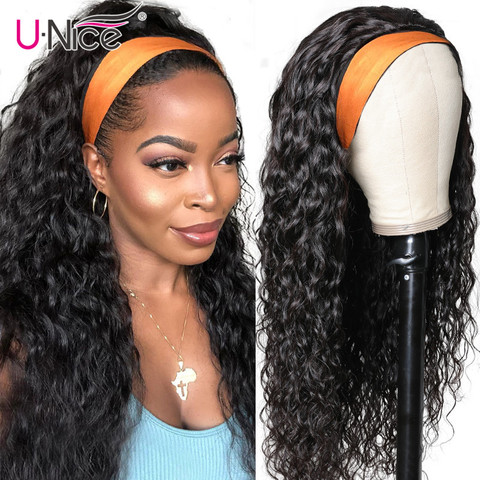Unice hair 100% Human Hair Grip Headband Scarf Wig Water Wave Human Hair Wig No plucking wigs for womenNo Glue & No Sew In ► Photo 1/6