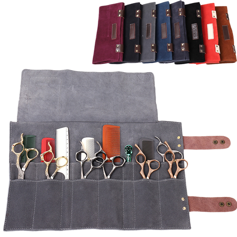 Leather Salon Barber Pure Color Roll Up Scissor Shear Holder Pouch Case Bag Hairdresser Handbag ► Photo 1/6