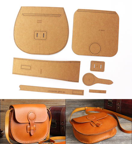 diy Leather kraft handbag sewing pattern diy handmade craft template size 21x19x6.5cm ► Photo 1/4