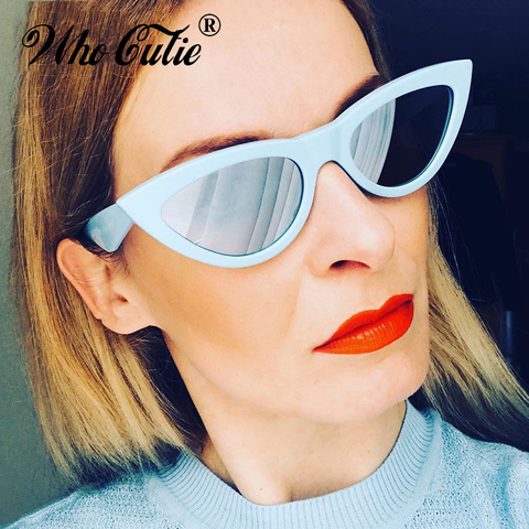 WHO CUTIE Cat Eye Sunglasses Women Brand Designer Vintage Retro Female 70s 80s 90s Sun Glasses Blue Frame Mirror Shades OM655 ► Photo 1/6