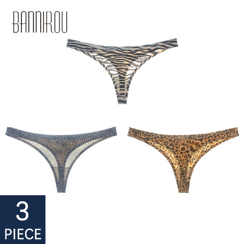 BANNIROU Sports Woman Underwear Sexy Seamless Female T-back Solid Soft G-string Thong For Woman Panties Ice Silk New 3 Pieces ► Photo 1/6