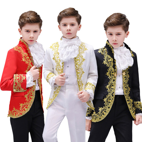 Victorian Prince Costume Blazer Suits Child Halloween Jabot Tie Outfit Military  Uniform Cosplay Lace Jacket Coat For Kid Boys ► Photo 1/6