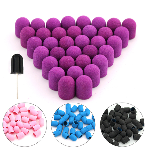 50pcs 10*15mm Nail Sanding Caps Electric Plastic With Grip Drill Foot Cuticle Milling Block Polishing Accessories Pedicure Tools ► Photo 1/6