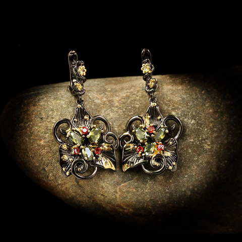 Elegant Temperament Double Flower Earrings Color Zircon Earrings Jewelry Party Jewelry Italian Luxury 925 Jewelry Earrings ► Photo 1/5