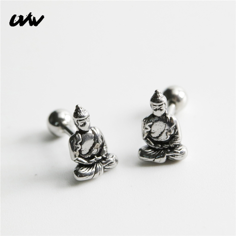 UVW267 2pc Unisex Fashion Boho Vintage Stainless Steel Budha Ear Stud Earrings Women Men Accessories Fashion Piercing Jewelry ► Photo 1/6