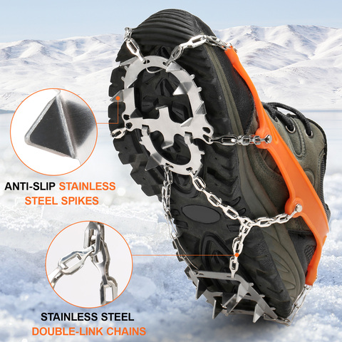 Crampon 18 Spikes Traction Cleats Women Men Anti-slip Ice Snow Grips with Storage Pouch for Walking Hiking Fishing Crampon ► Photo 1/6