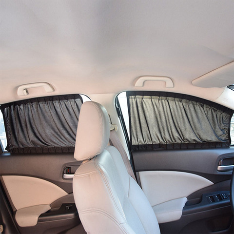 2 x 50L Stretchable Aluminum Rail Car Side Window Sunshade Curtain Auto Window Sun Visor With Elastic Cord - Black/Beige/Gray ► Photo 1/6