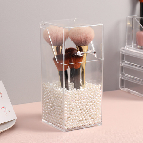 Pearl Cosmetic Brush Holder Transparent Acrylic Cosmetic Brush Container Dustproof Beauty Makeup Tools Organizer Pen Storage Box ► Photo 1/6