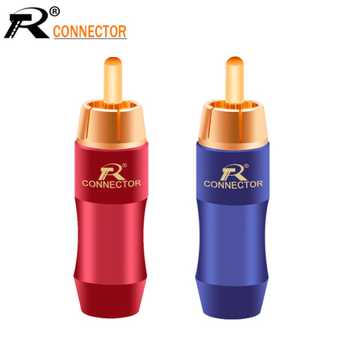 2Pcs/1Pair New arrival Gold Plated RCA Connector RCA male plug adapter Video/Audio Wire Connector Support 6mm Cable blue&red ► Photo 1/6