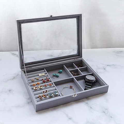 Hot Sales Fashion Portable Velvet Jewelry Ring Jewelry Display Organizer Box Tray Holder Earring Jewelry Storage Case Showcase ► Photo 1/6