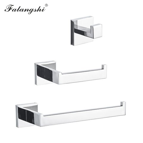 Falangshi Square Bathroom Hardware Set Stainless Steel 304 Clothes Hooks Toilet Paper Holder Towel Rack Chrome Polished  WB8832 ► Photo 1/6