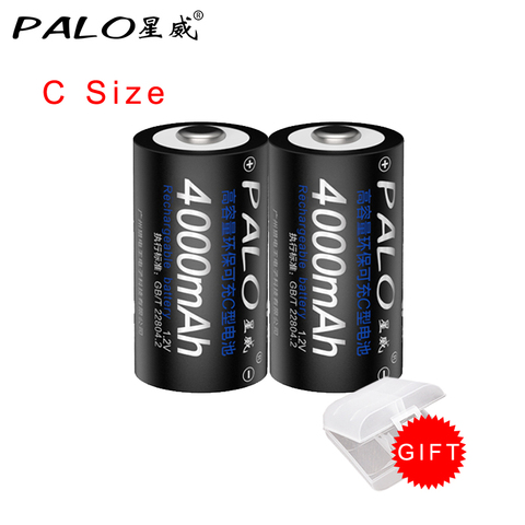 PALO 2PCS 4000mAh 1.2V C Size NI-MH Rechargeable Batteries Replacement C Size Battery C Battery 1.2v C battery For Toy ► Photo 1/6