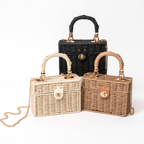 New rattan black straw Shoulder Bag Women hand-woven Messenger Bag Summer Beach Square box Straw Handbag For lady Bolsa Feminina ► Photo 1/6