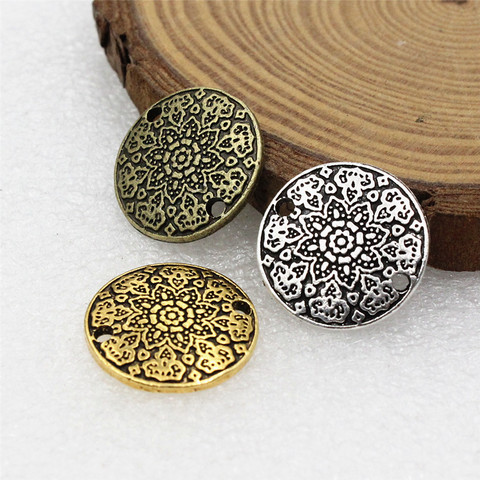 20pcs Fashion Flat Round with Carving Flowers Connector Beads For Bracelet DIY Jewelry Making Accessories 19mm K01831 ► Photo 1/5