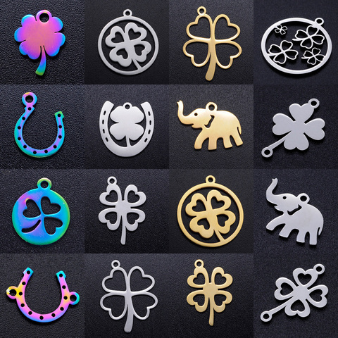 5pcs/lot diy four clover stainless steel charm pendant wholesale horseshoe elephant lucky jewelry bracelet connector charms ► Photo 1/6