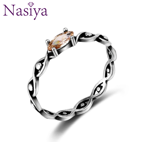 Nasiya Cute Vintage Antiallergic Sterling 925 Silver Ring with Colorful Cubic Zirconia Stone Twist Band for Women Cocktail Party ► Photo 1/6