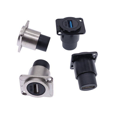 Metal female to female USB 2.0 3.0 connector panel mounting USB socket black ► Photo 1/6