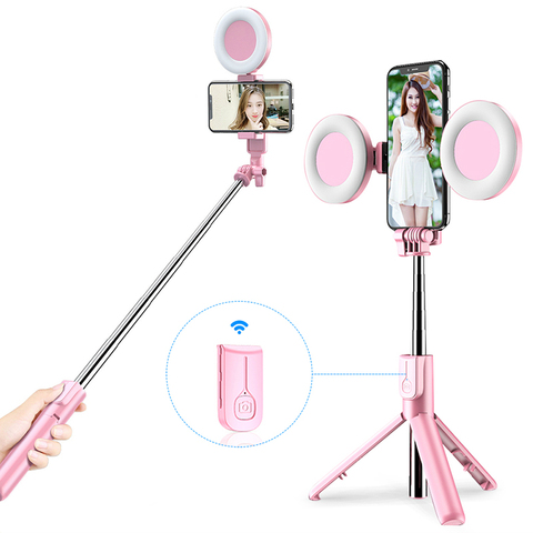 Wireless Bluetooth Selfie Stick with Led Ring Light Foldable Tripod Monopod For iPhone Xiaomi Huawei Samsung Android Live Tripod ► Photo 1/6