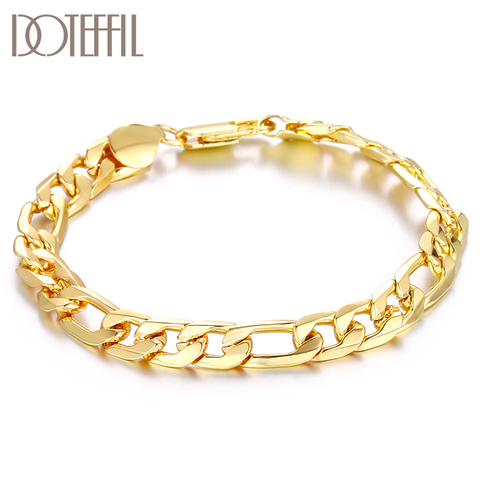 DOTEFFIL 925 Sterling Silver 18K Gold 8mm Classic Bracelet For Women Man Wedding Engagement Party Fashion  Jewelry ► Photo 1/6