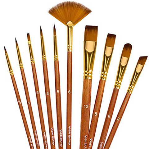 10pcs Paint Brush Set Multiple styles Nylon Hair Short Rod Brown Painting Brush For Oil Acrylic Watercolor Gouache Art Supplies ► Photo 1/6