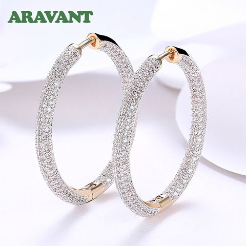 925 Silver 34mm 18K Gold Circle Hoop Earrings For Women Fashion Wedding Jewelry ► Photo 1/6