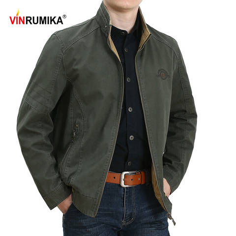 Spring Autumn Middle Aged Men's High Quality Double-sided 100% Cotton Khaki Jacket Coat Father Casual Style Man Army green Coats ► Photo 1/6