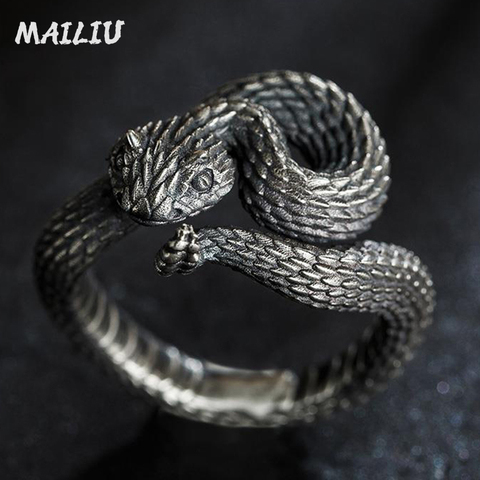 Rattlesnake Ring Vintage Silver Plated Snake Ring Motorcycle Party Punk Domineering Ring Women Men Ring Cool Hip Hop Jewelry ► Photo 1/6