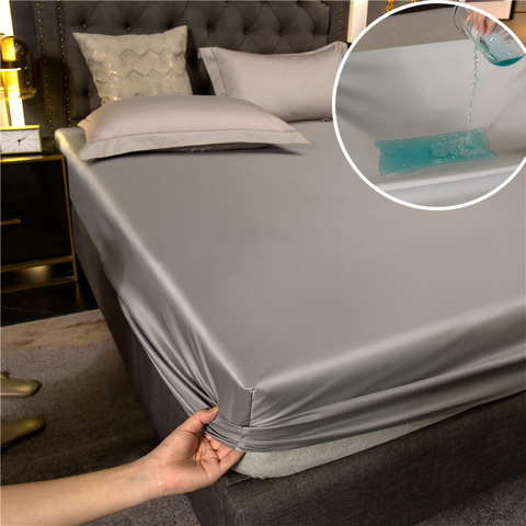 1pc Waterproof Solid Fitted Sheet King Queen Full Twin Single Size Mattress Cover With All-Around Elastic Rubber Band Bed Sheet ► Photo 1/6