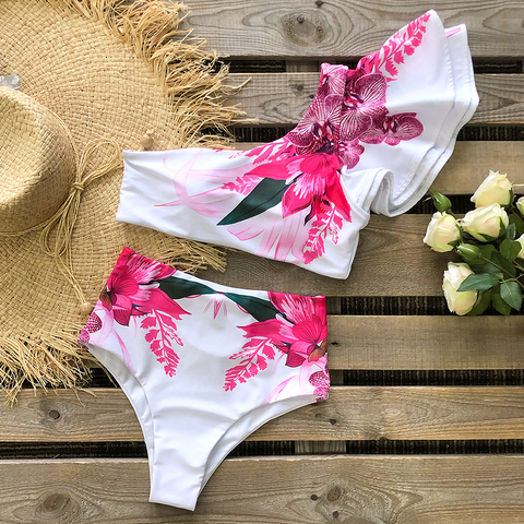One Shoulder Swimsuit Print Bikinis Brazilian Bikini Set High Waist Swimming Suits Bathing Suit Summer Beachwear ► Photo 1/6
