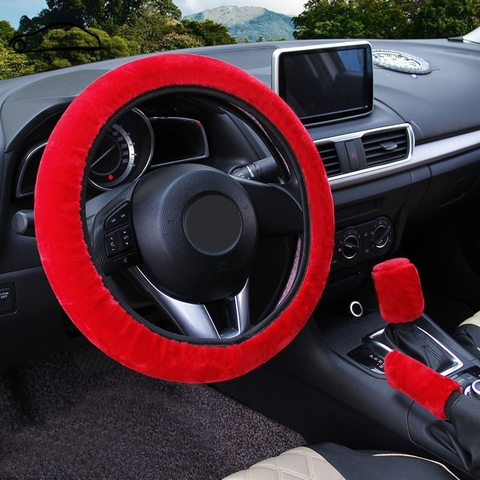 Winter Steering Wheel Cover+Handbrake Cover + car Automatic Covers / Warm  Super Thick Plush Gear Shift Collar ► Photo 1/6