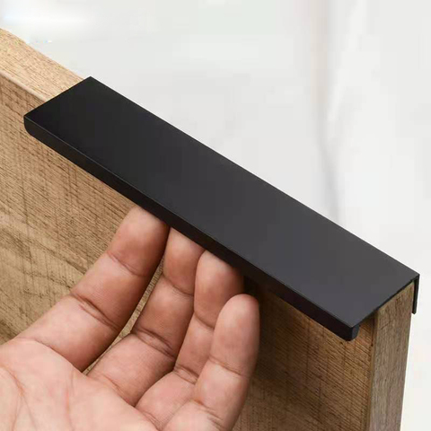 Aluminum Fashion concealed Cabinet Pull Black Cupboard Handles bedroom pull Hardware knobs ► Photo 1/3