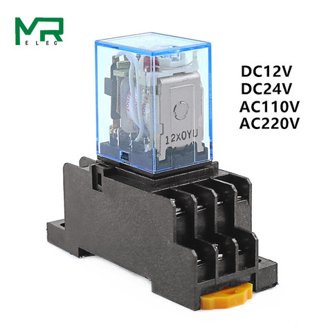 1 set MY4NJ small Electromagnetic relay Power Relay DC12V DC24V  AC110V AC220V Coil 4NO 4NC DIN Rail 14 pins + Base Mini relay ► Photo 1/6