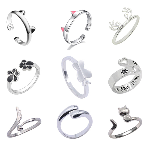 Fashion Pet Cat Footprints Water Drop Ring Simple Angel Wings Opening Adjustable Ring Personality Student Animal Jewelry Gift ► Photo 1/6
