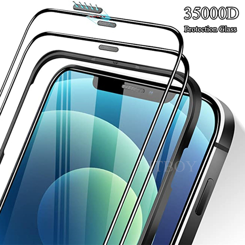 35000D Protection Glass on iphone 12 11 Pro Max X XS XR Glass Screen Protector For iphone 7 8 6 Plus 12 mini Dust Net Glass Film ► Photo 1/6