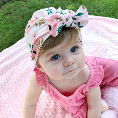 1 Piece Lytwtw's Children Flower Bowknot Kids Bow Cap Baby Hat Newborn Girls Clothes Accessories Infant Beanie Turban Solid ► Photo 1/6