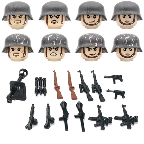 WW2 Army Soldier Figures Accessories Building Blocks Military Germany Camouflage M35 Helmet Guns Mini Bricks Toys For Children ► Photo 1/3