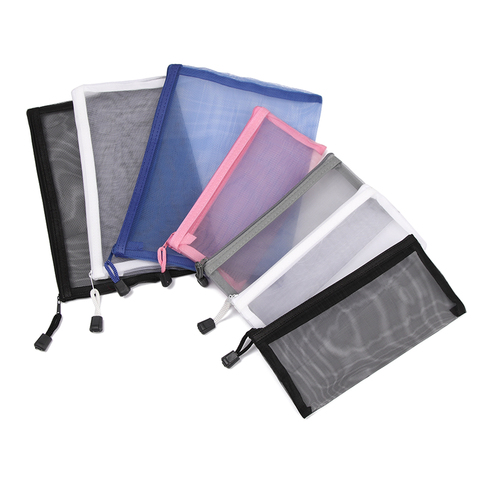 New Simple Transparent Mesh Cosmetic Storage Bag Clear Zipper  Pencil Case Nylon Makeup Pouch Portable Travel Toiletries Handbag ► Photo 1/6