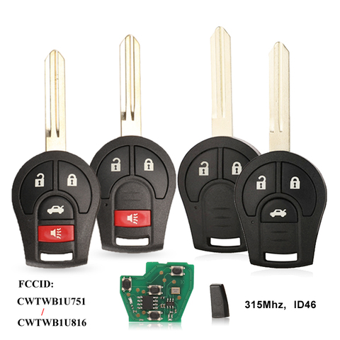 jingyuqin 3/4 Button 315MHZ Remote Car Key For Nissan Keyless Entry 46 Chip Fob Transmitter CWTWB1U751 1788D-WB1U751 H0561-C993A ► Photo 1/5