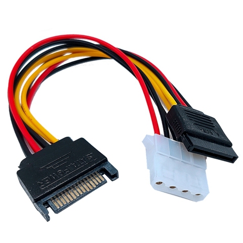 1pcs 15Pin SATA Male to 4Pin IDE Molex Female + 15Pin SATA Female Power Cable ► Photo 1/5