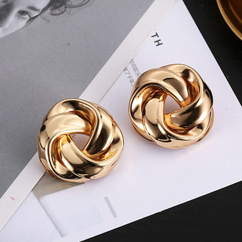 Big Vintage Metal Twisted Stud Earrings For Women Charm Gold Color Za Maxi Statement Spiral Whirlpool Earrings Jewelry ► Photo 1/6