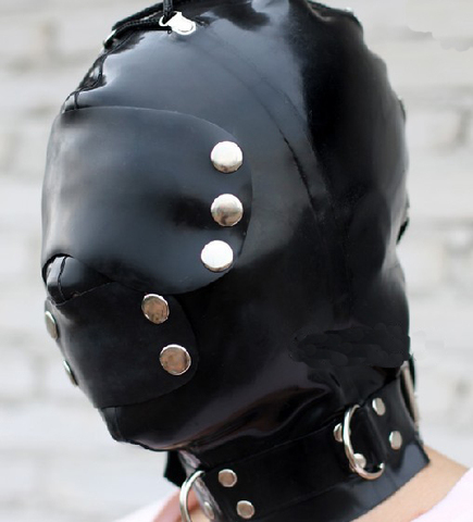 Latex  mask bondage hood cover by snap and neck band head hats with back zipper strings extra thickness mouth cover plug gags ► Photo 1/6