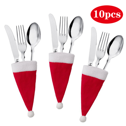 10pcs Christmas Decorations Kitchen Tableware Fork Knife Cutlery Holder Bag Pocket Xmas Spoon Bags Dinner Table Decor Ornament ► Photo 1/6