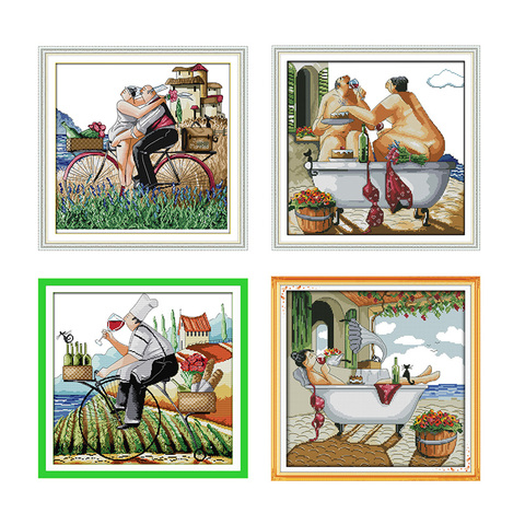 Enjoy Life Series Character Pattern Count Cross Stitch Set 14ct 11ct Pattern Needlework Embroidery Kit Home Decoration Painting ► Photo 1/6